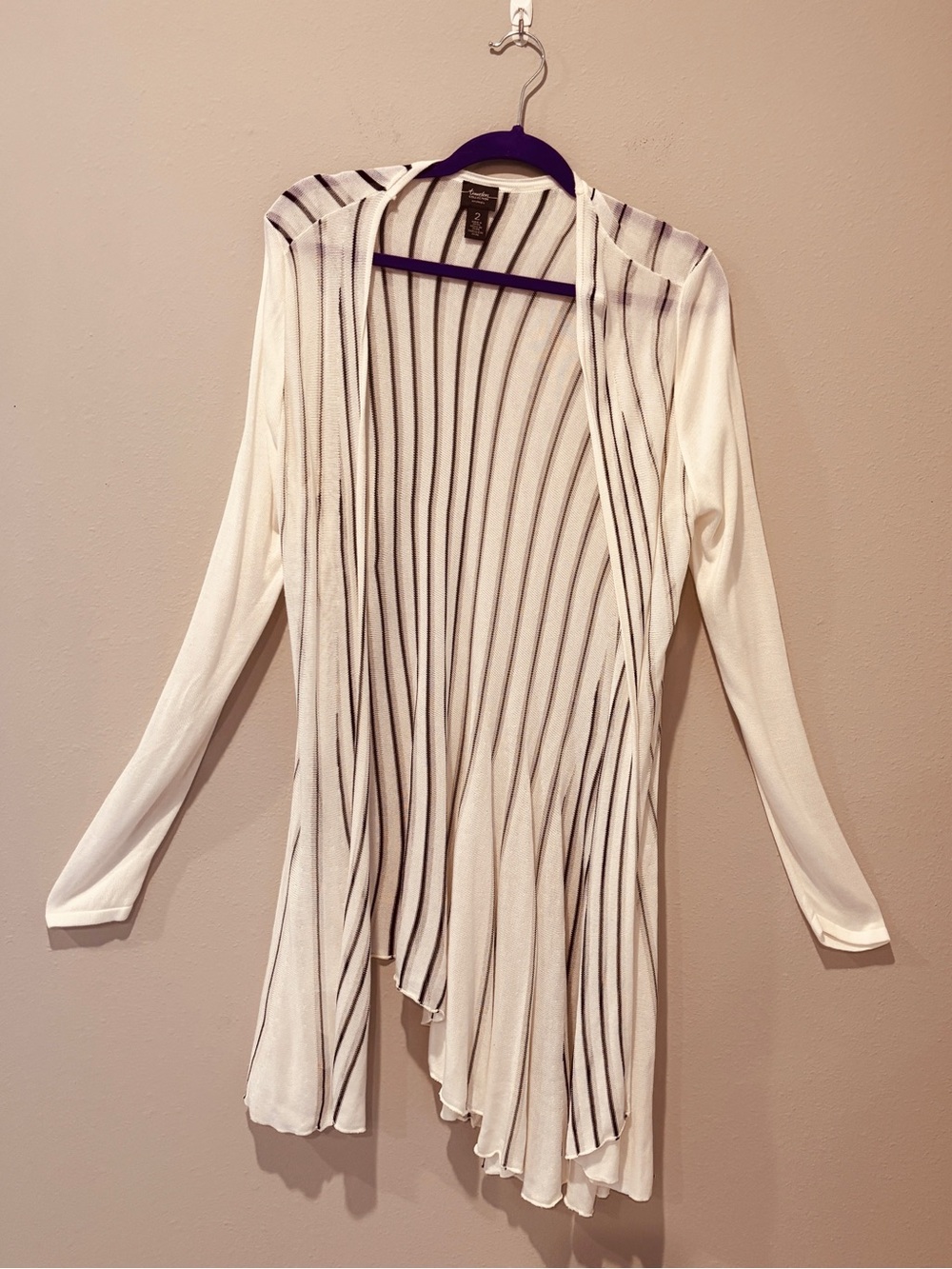 Chico's White Black Stripes Cardigan SZ Large Coastal Beachy Travel Lightweight